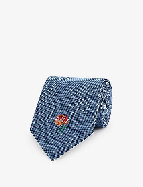 KENZO: Pixel Rose-embroidered silk tie