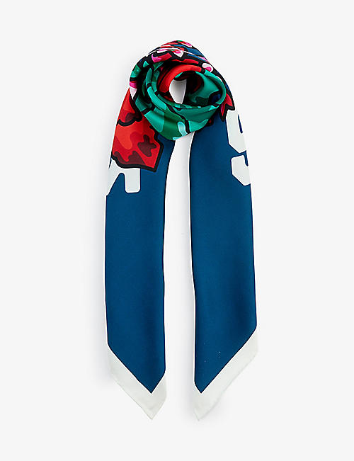 KENZO: Floral-print branded silk scarf