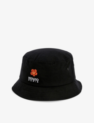 KENZO KENZO MENS BLACK LOGO-EMBROIDERED COTTON BUCKET HAT,64700985