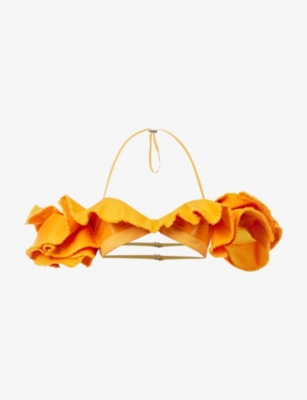 JACQUEMUS JACQUEMUS WOMEN'S ORANGE LA BRASSIERE RUFFLE-TRIM COTTON TOP,64702026