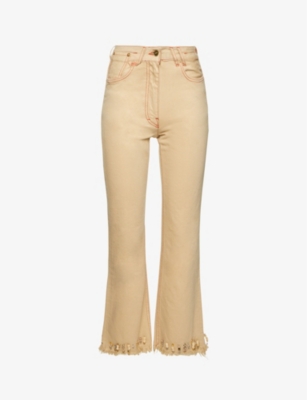 JACQUEMUS JACQUEMUS WOMENS BEIGE TERRACOTTA LE JEANS DE NÎMES FLARED-LEG MID-RISE JEANS,64703436