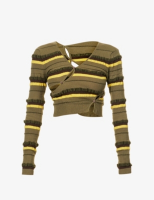 Jacquemus Le Cardigan Tordu Striped Knit Cardigan In Dark Green