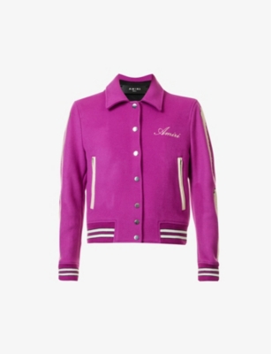 Amiri Bones Appliquéd Wool-blend Bomber Jacket In Purple