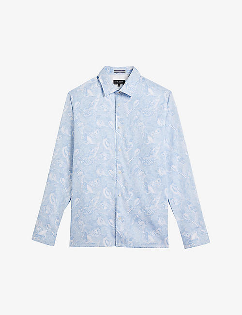TED BAKER: Mullen graphic-print long-sleeved stretch-cotton shirt