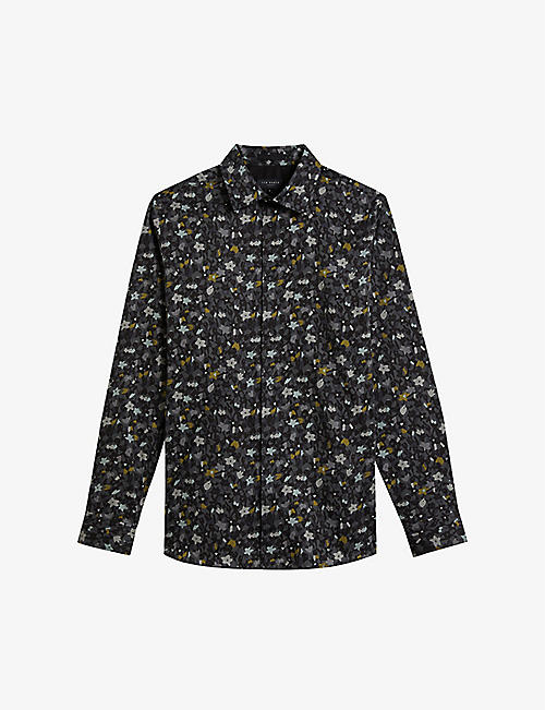 TED BAKER: Torted floral-print stretch-cotton shirt