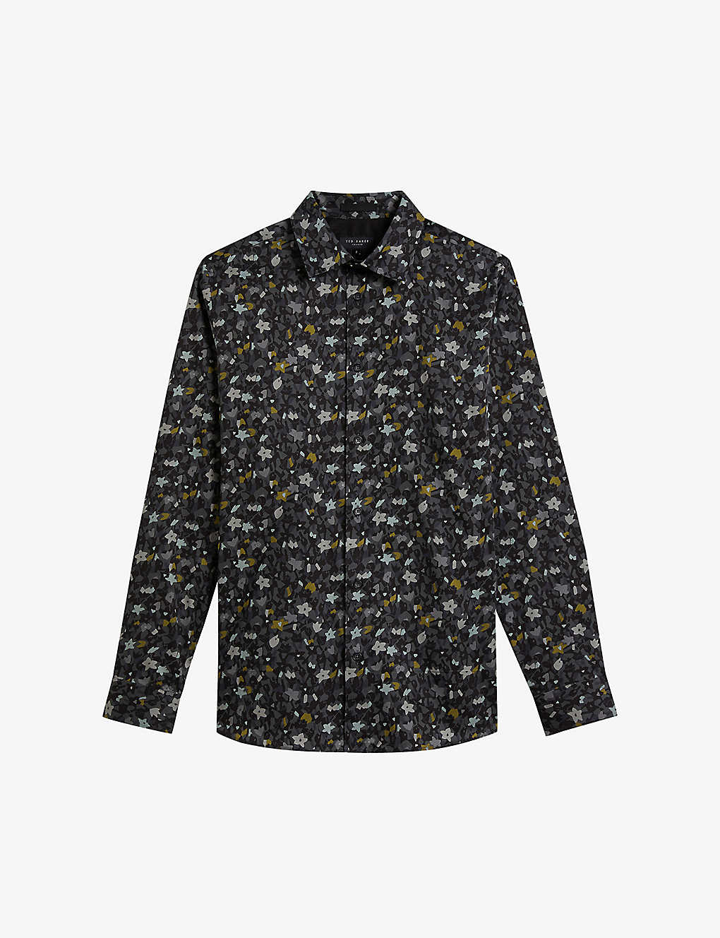Shop Ted Baker Men's Grey Torted Floral-print Stretch-cotton Shirt