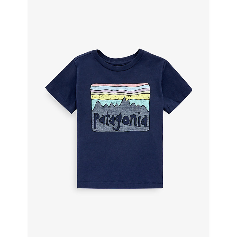 Patagonia Babies'  New Navy Logo-print Ribbed-trim Organic-cotton T-shirt 6 Months - 4 Years