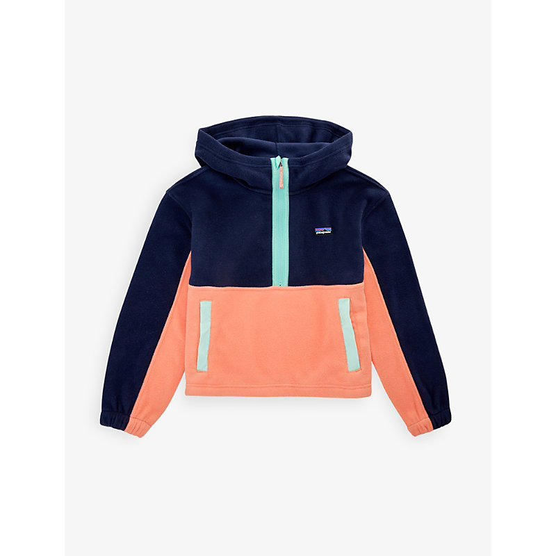 Patagonia Boys New Navy Coral Kids Brand-appliqué Colour-block Recycled-polyester Hoody 5-18 Years