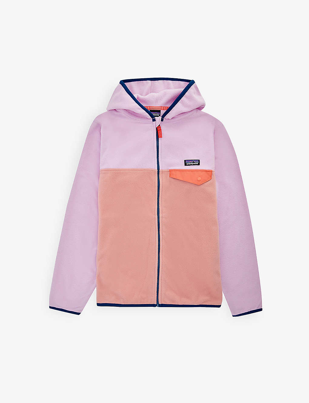 PATAGONIA PATAGONIA BOYS SUN FADE PINK KIDS BRAND APPLIQUÉ COLOUR-BLOCK RECYCLED-POLYESTER HOODY 5-18 YEARS,64712490