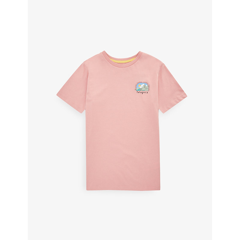 Patagonia Boys Sunfade Pink Kids Graphic-print Crewneck Organic Cotton-jersey T-shirt 5-18 Years