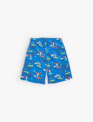 Patagonia Kids' Logo-patch Swim Shorts In Happy Jam Blue