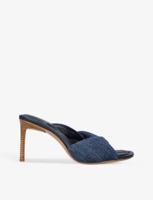 JACQUEMUS JACQUEMUS WOMEN'S BLUE LES BAGNU TWIST-KNOT DENIM HEELED MULES,64716429