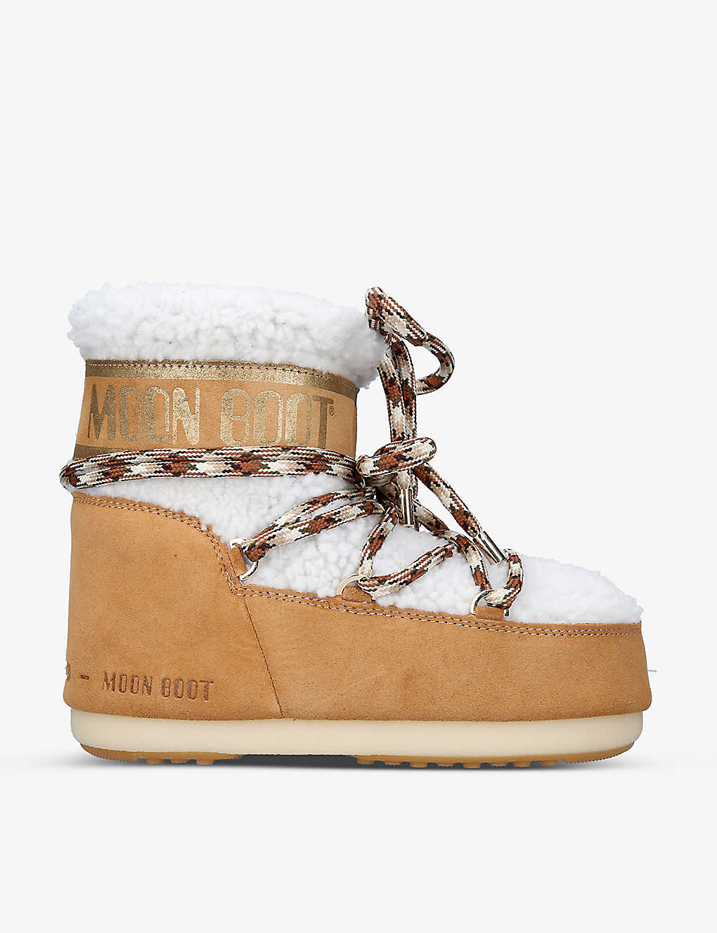 Shop Moon Boot Icon Logo-print Shearling And Suede Snow Boots In Tan Comb