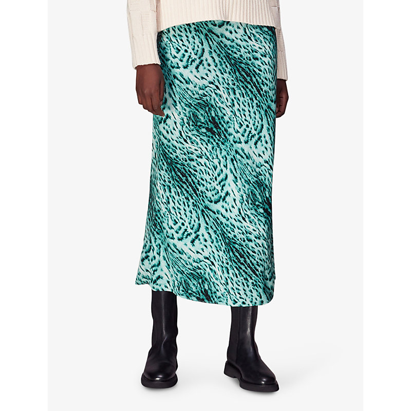 Shop Whistles Womens Multi-coloured Leopard-print Bias Cut Woven Midi Skirt