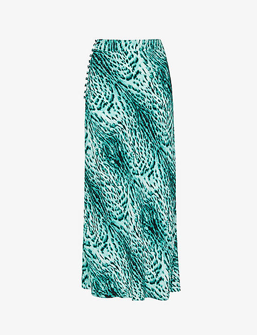 WHISTLES: Leopard-print bias cut woven midi skirt