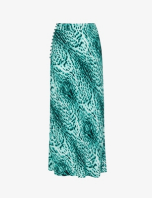 Whistles Leopard Print Midi Skirt In Green/multi