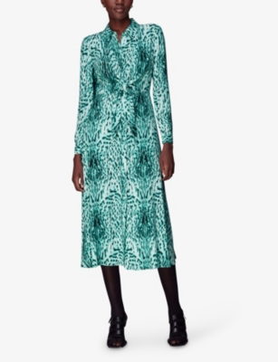 Shop Whistles Omens  Brushed Leopard-print Woven Midi Dress In Multi-coloured