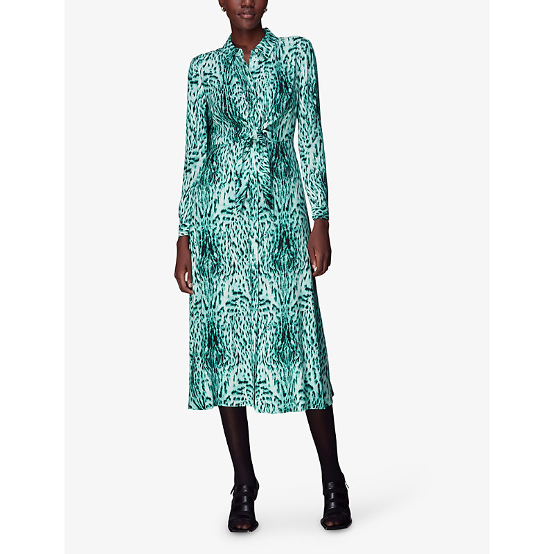 Shop Whistles Women's Multi-coloured Brushed Leopard-print Woven Midi Dress