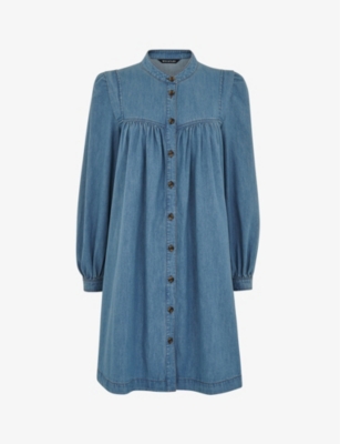Whistles Chambray Denim Trapeze Dress In Blue