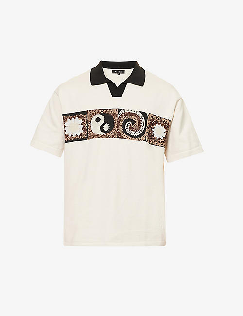 PACSUN: Woven-pattern regular-fit cotton polo shirt