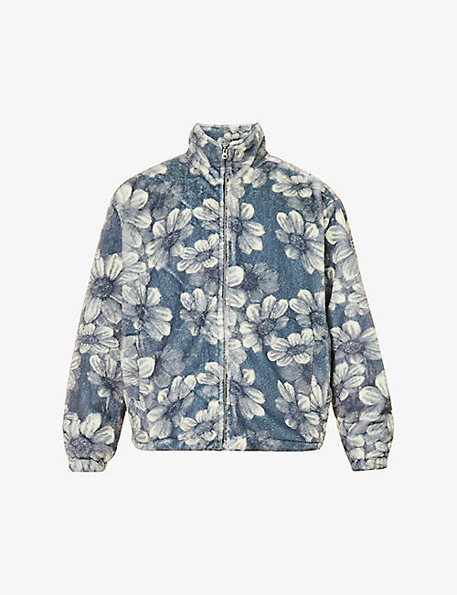 PACSUN: Floral-patterned funnel-neck relaxed-fit fleece jacket