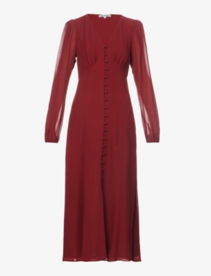 REFORMATION - Brogan gathered-detail crepe midi dress | Selfridges.com