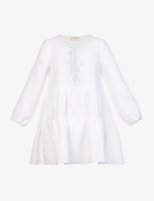 CASA RAKI: Matilda tiered-hem organic-linen mini dress