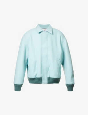 ACNE STUDIOS ACNE STUDIOS MEN'S PALE JADE BRAND-EMBROIDERED PADDED OVERSIZED-FIT WOOL BOMBER JACKET,64726688