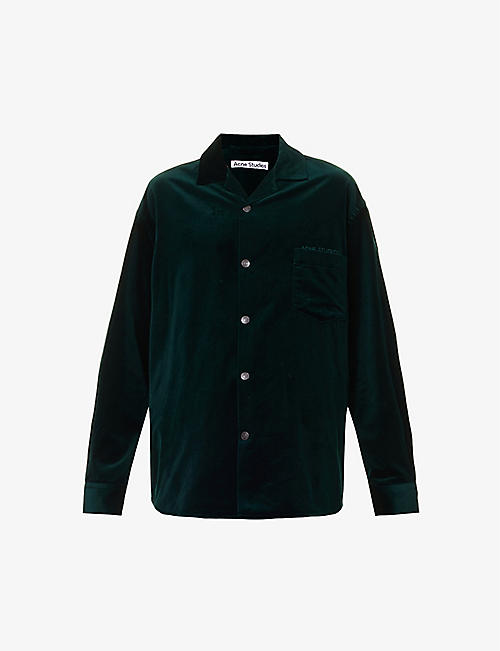 ACNE STUDIOS: Brand-embroidered camp-collar oversized-fit velvet-texture cotton shirt