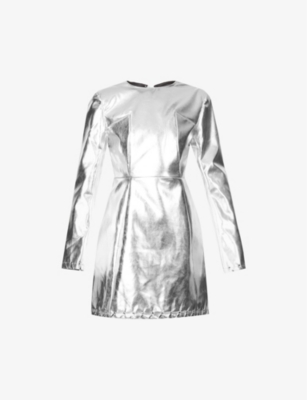 Amy Lynn Womens Silver Padded-shoulders Metallic Faux-leather Mini Dress |  ModeSens