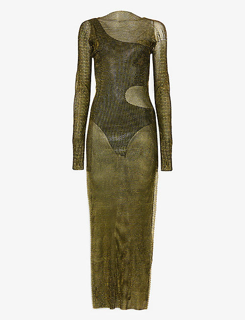 AMY LYNN: Rhinestone-embellished chainmail maxi dress