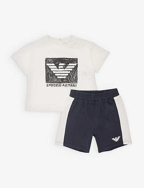 EMPORIO ARMANI: Logo-embossed two-piece cotton-jersey set 9-36 months