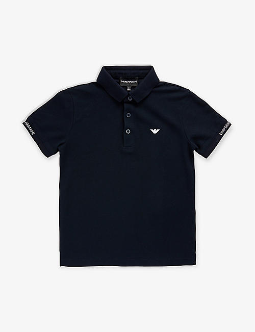 EMPORIO ARMANI: Logo-embroidered cotton-piqué polo shirt 4-16 years