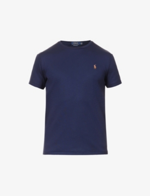 Shop Polo Ralph Lauren Men's French Vy Short-sleeved Logo-embroidered Custom Slim-fit Cotton-jersey T-shi In French Navy