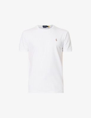 Shop Polo Ralph Lauren Mens White Short-sleeved Logo-embroidered Custom Slim-fit Cotton-jersey T-shirt