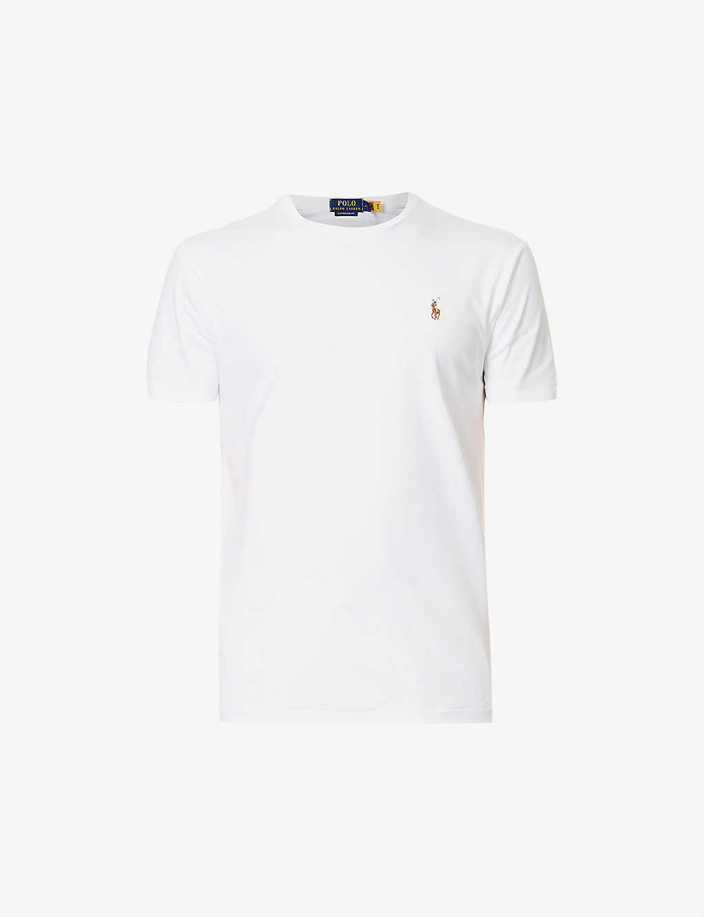 Shop Polo Ralph Lauren Men's White Short-sleeved Logo-embroidered Custom Slim-fit Cotton-jersey T-shirt