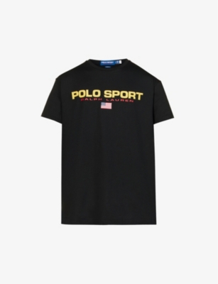 Polo Ralph Lauren Mens Polo Black Gold Polo Sport Graphic-print Cotton-jersey T-shirt