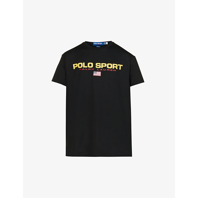 Polo Ralph Lauren Mens Polo Black Gold Polo Sport Graphic-print Cotton-jersey T-shirt