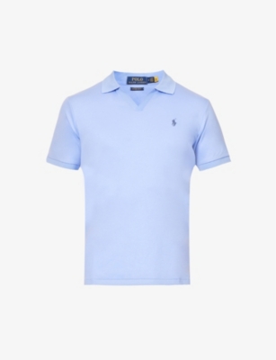 Ralph Lauren Lafayette Blue Logo-embroidered Open-collar Cotton-jersey Shirt ModeSens