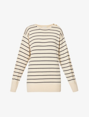 MONCLER: Striped relaxed-fit wool, cashmere and cotton-blend knitted jumper
