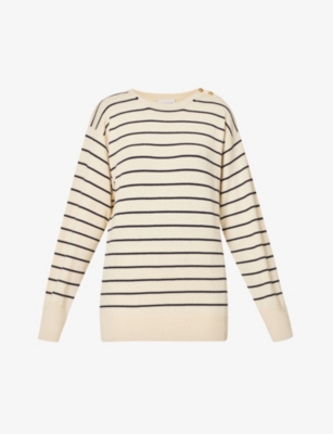MONCLER MONCLER WOMEN'S P07 STRIPED RELAXED-FIT WOOL, CASHMERE AND COTTON-BLEND KNITTED JUMPER,64744422