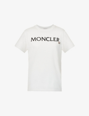 Moncler Women's White Brand-appliqué Ribbed-trim Cotton T-shirt In White/black