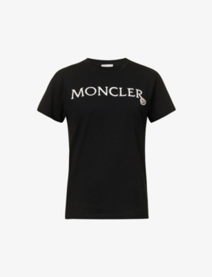 Moncler Brand-appliqué Ribbed-trim Cotton T-shirt In Black/white