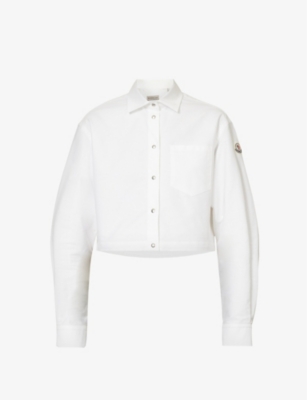 Moncler Womens 1 Brand-embroidered Cropped Regular-fit Cotton Shirt In White