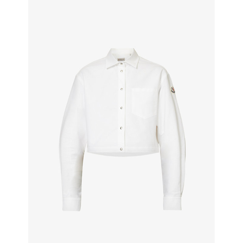 Moncler Womens 1 Brand-embroidered Cropped Regular-fit Cotton Shirt In White