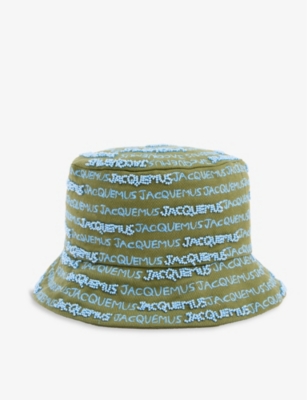 Jacquemus Khaki & Blue Le Raphia 'le Bob Bordado' Bucket Hat In Khaki