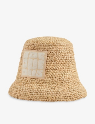 Jacquemus Mens Beige Le Bob Ficiu Brand-patch Raffia Bucket Hat In Beige