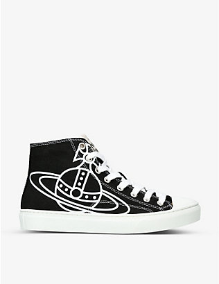 VIVIENNE WESTWOOD: Logo-print high-top recycled cotton canvas trainers