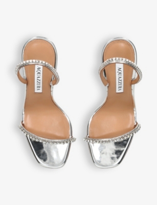 Aquazzura Secrets Crystal-embellished Mirrored-leather And Pvc Heeled Sandals In Silver