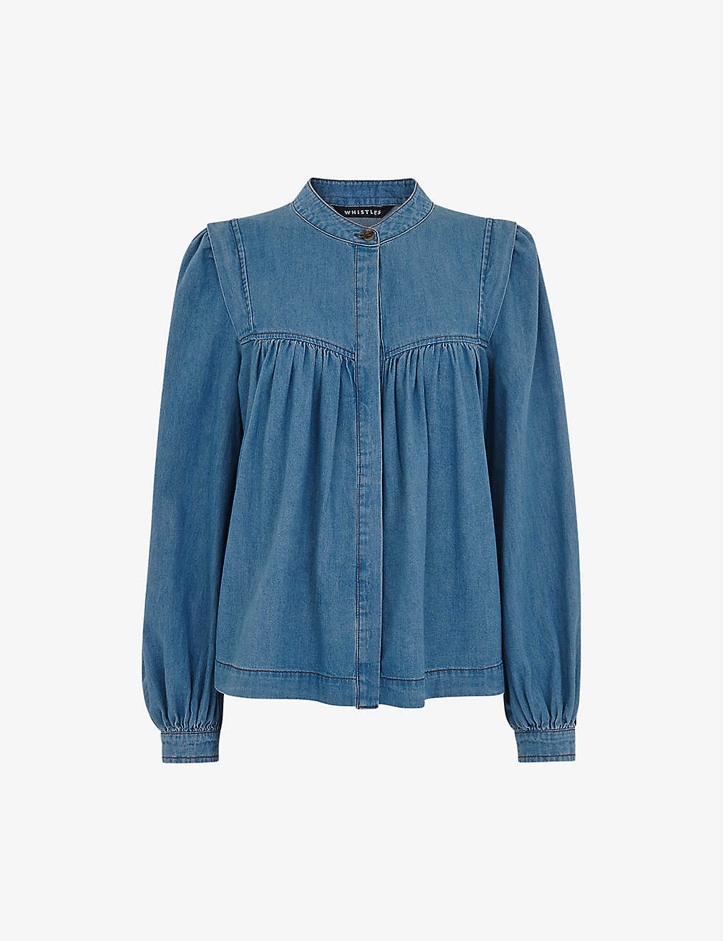 Whistles Mollie Chambray Denim Blouse In Blue